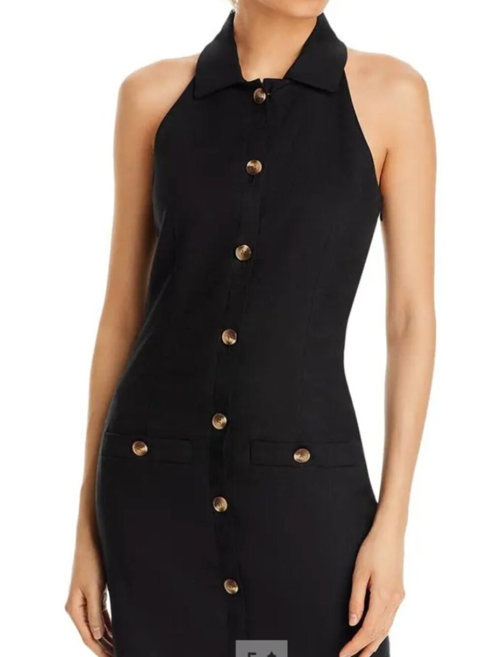 Veronica Beard Roxanne Black Halter Button Front Shirt Dress Mini Sz 6